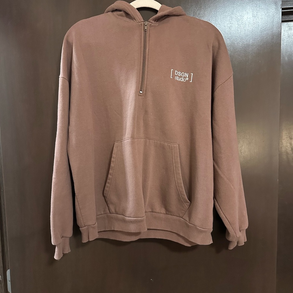 Boohoo Women's Brown Half-Zip Hoodie